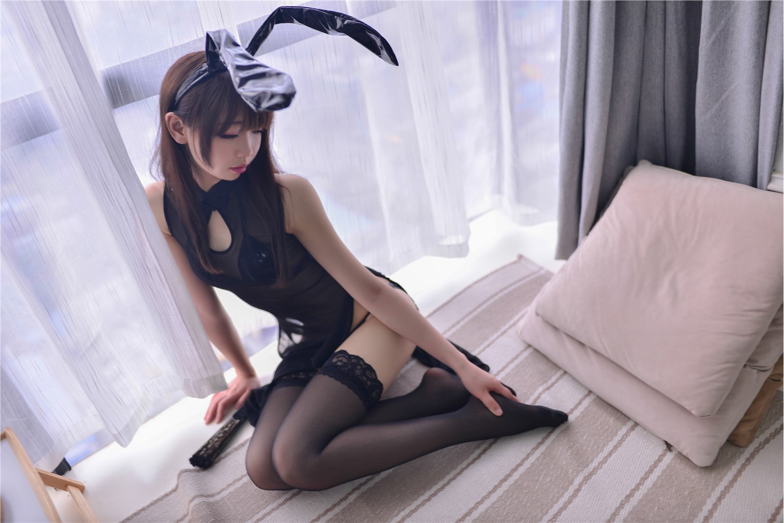 Xueqi SAMA rabbit ear black through cheongsam(7)